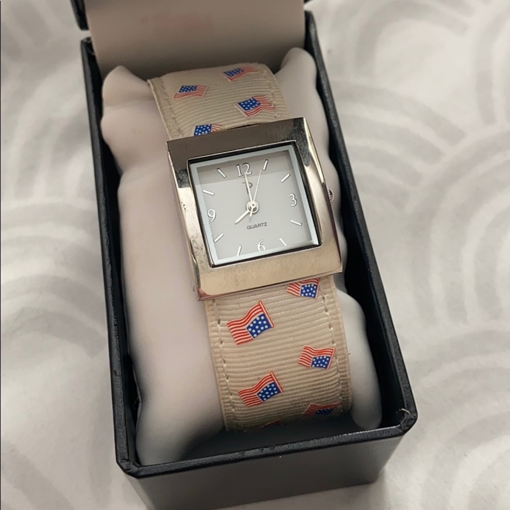 Patriotic American Flag Cuff Bracelet Watch